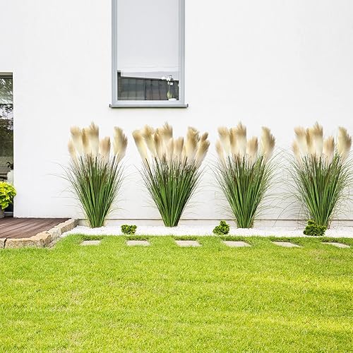 Miniatura 4 de Paquete de 10 plantas artificiales de 27 pulgadas de alto, hierba de cebolla, césped falso, tallos de vegetación sintética, arbustos artificiales