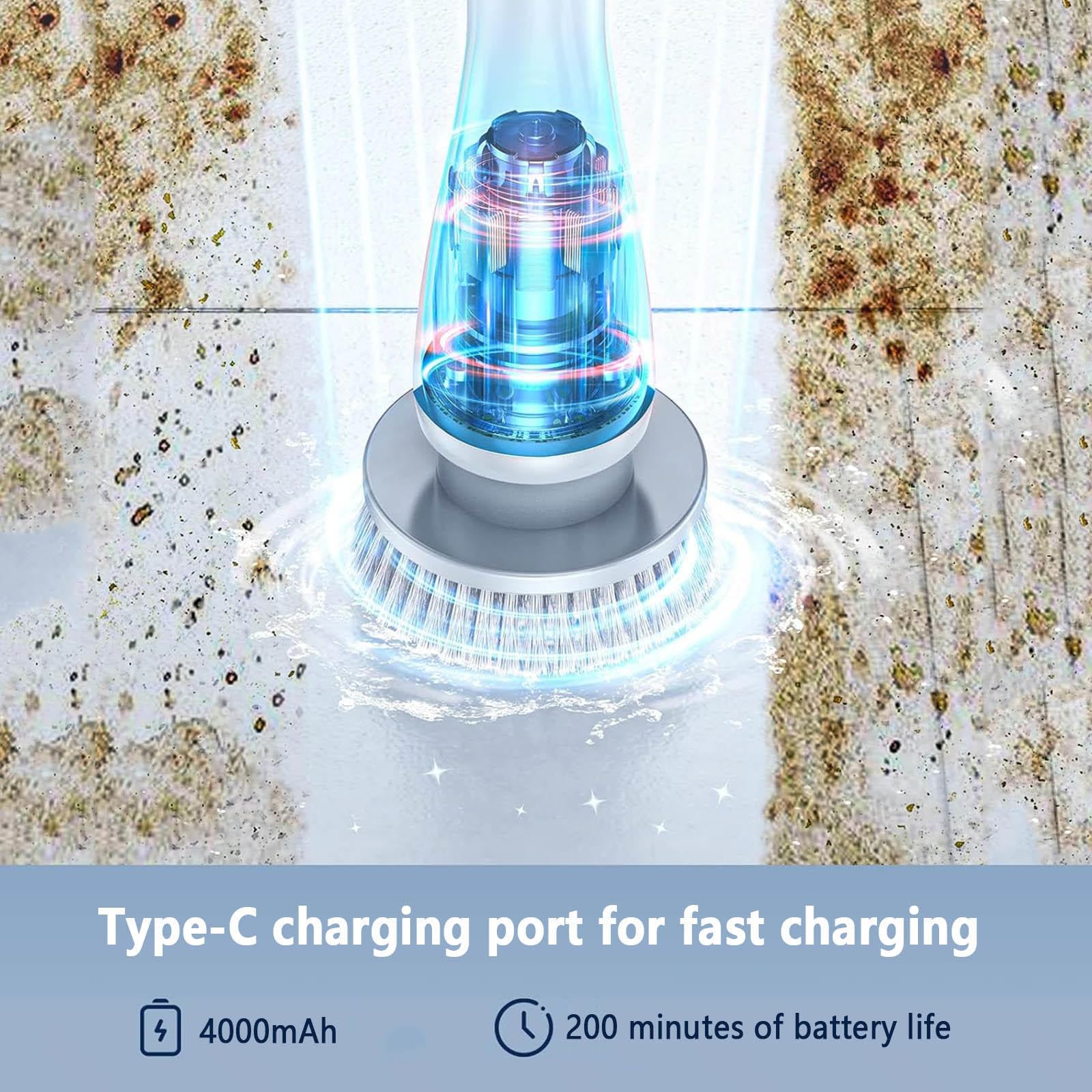 Escoba De Limpieza Electrica 6 en 1, con 2 velocidades Ajustables, Mango Ajustable Fregona Electrica para Baño, Suelo de Baldosas y Coche
