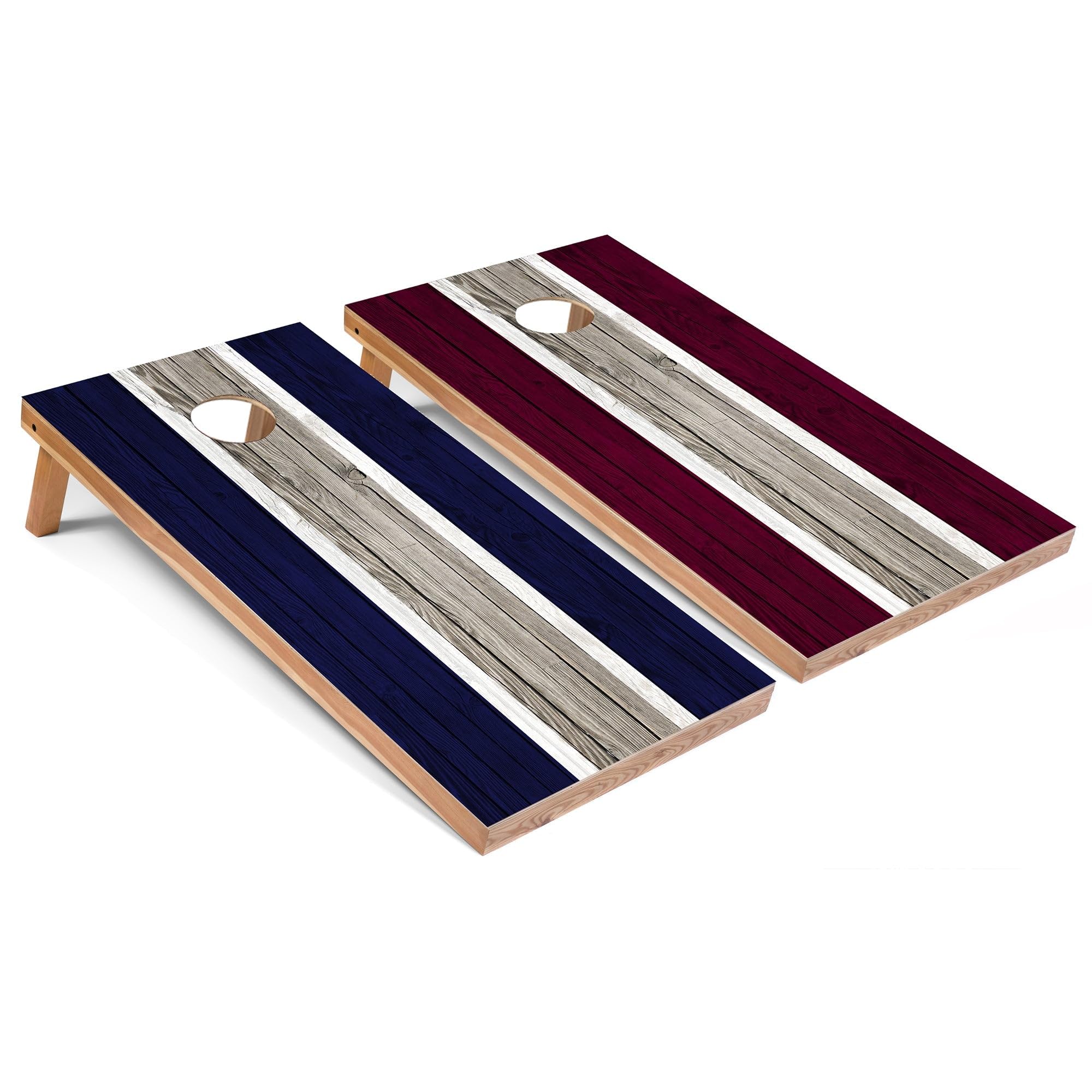 Skip's Garage Navy and Maroon Striped All-Weather Cornhole Boards - PVC - NO Accessories