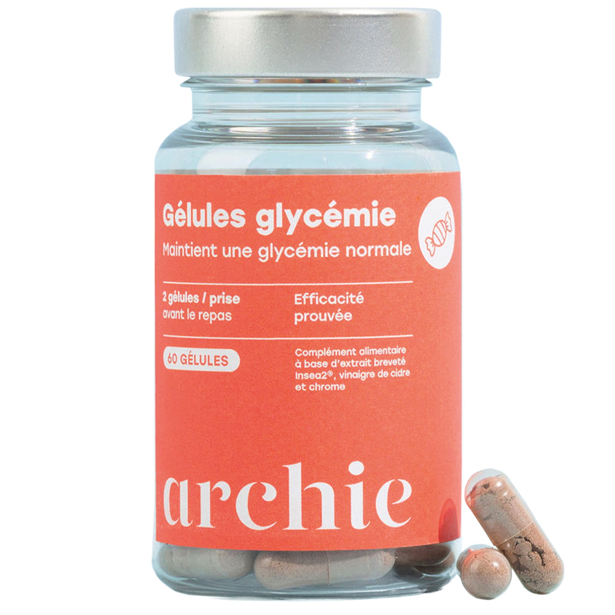 Archie, Gélules avec Chrome + Actif Breveté Biologique - Maintient une Glycémie normale. 8 études cliniques. Naturel, Vegan, Made in France. Cure de 1 mois. 60 gélules.