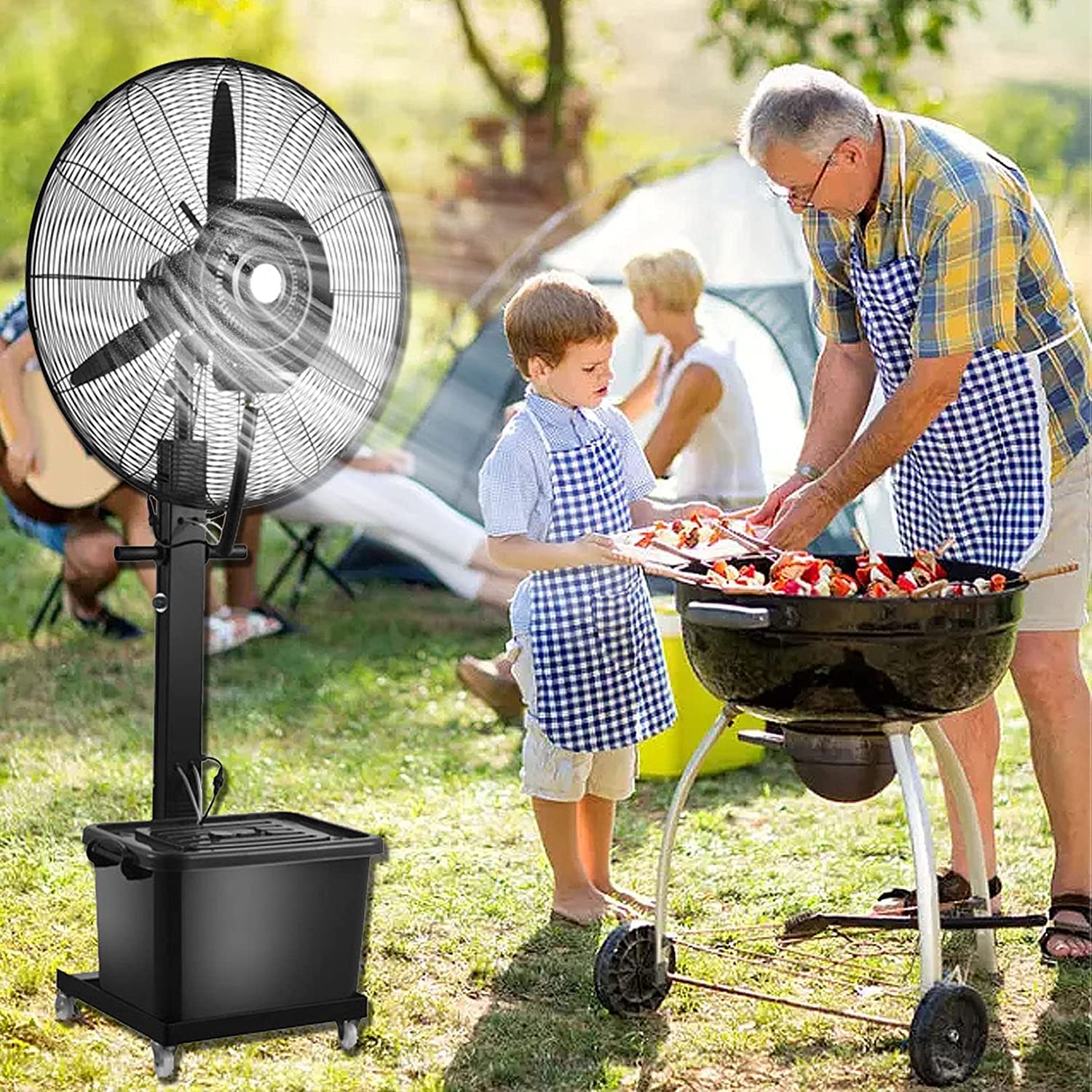 asdchZen Oscillating Misting Fan, 42L Tank Outdoor Cooling Pedestal Fan With 3 Speeds, For Patio, Backyard