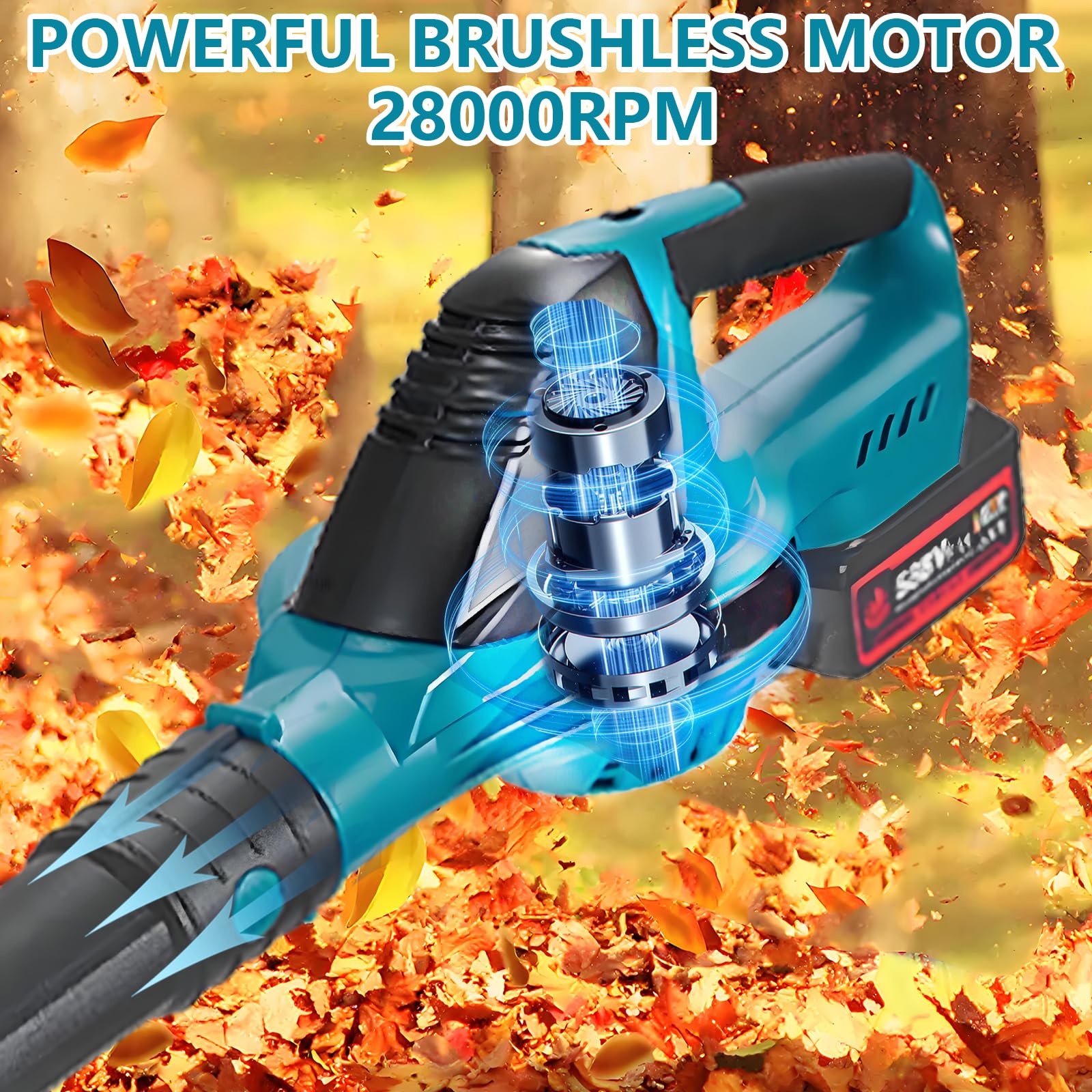 Soplador de Hojas Bateria 220 km/h, 5 Velocidades | 5500W Motor sin Escobillas Ligero y Compacto Electrico