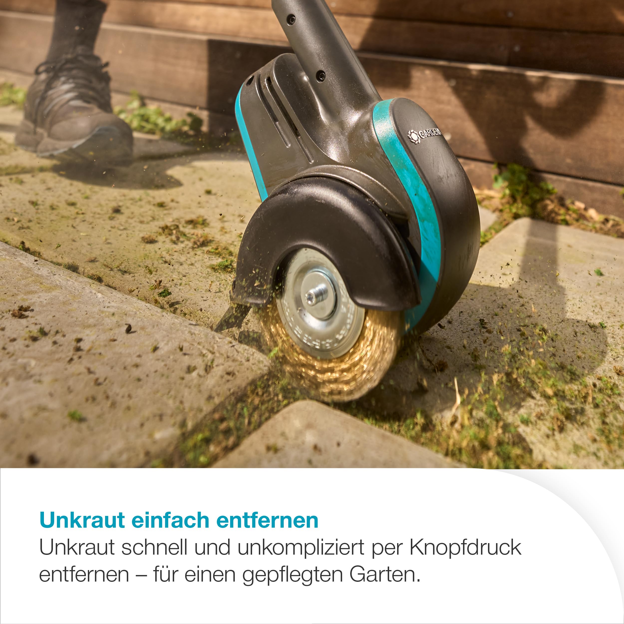 Gardena Akku-Fugenreiniger EasyWeed 1800/18V P4A solo: Fugen- & Unkrautentferner, Leicht & handlich, Stahldrahtbürste, Spritzschutz, Kabellos (14820-55)