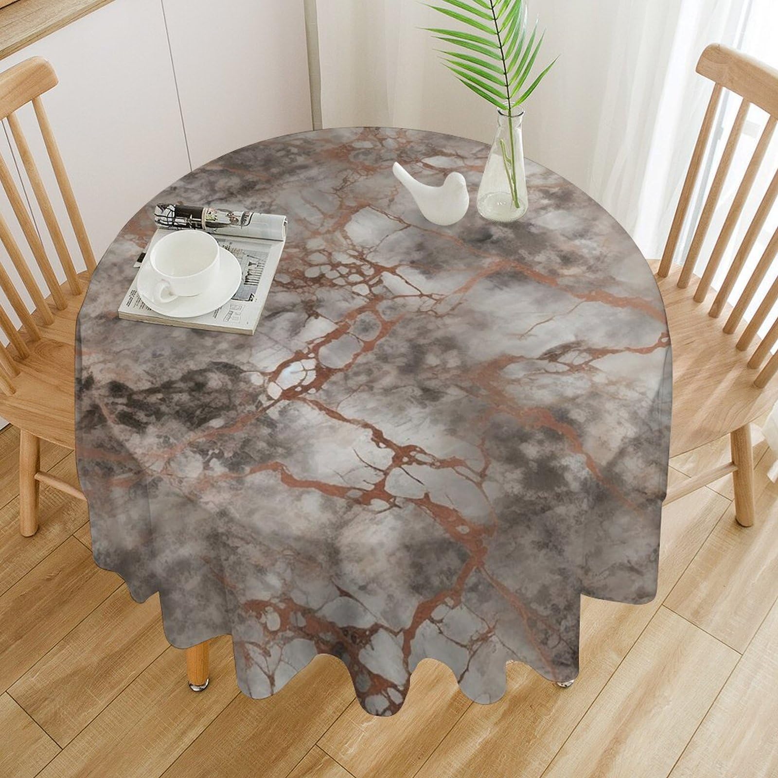 Nappe de table ronde anti-tache et résistante à l'huile aspect marbre