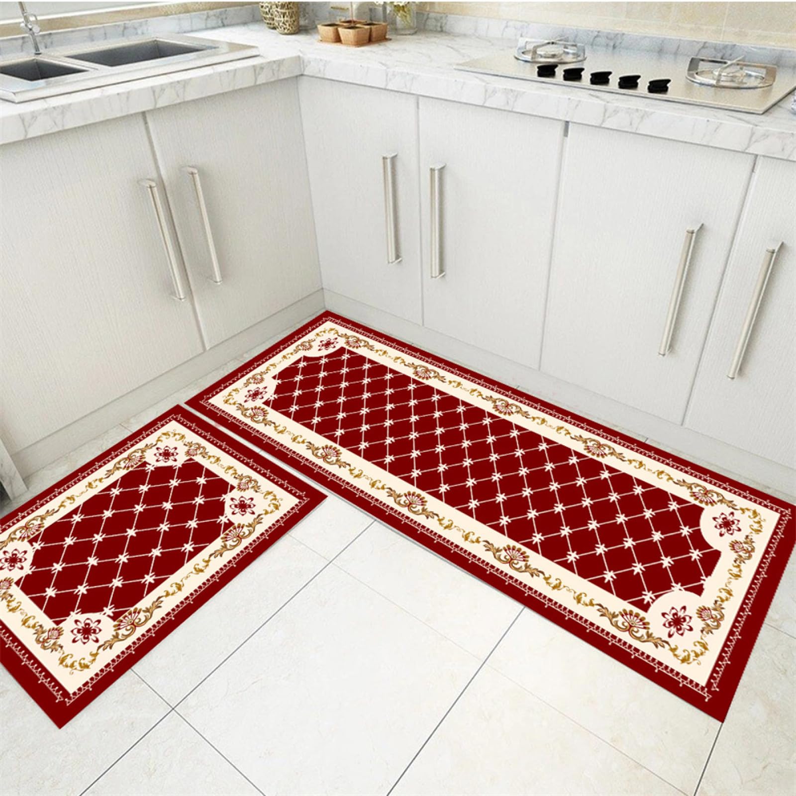 Tapis de cuisine long rouge 50x180 cm pour devant évier