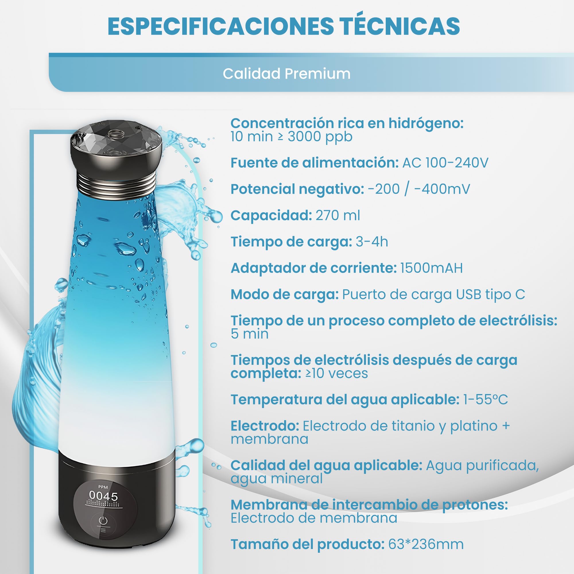 Arcanix Botella Agua Hidrogenada 280ml – Hydrogen Water Bottle, Maquina Hidrogenadora de Agua para Casa con Ionizador, Filtro y Osmotizador, Botella de Hidrogeno Molecular con Hidrogenador de Agua