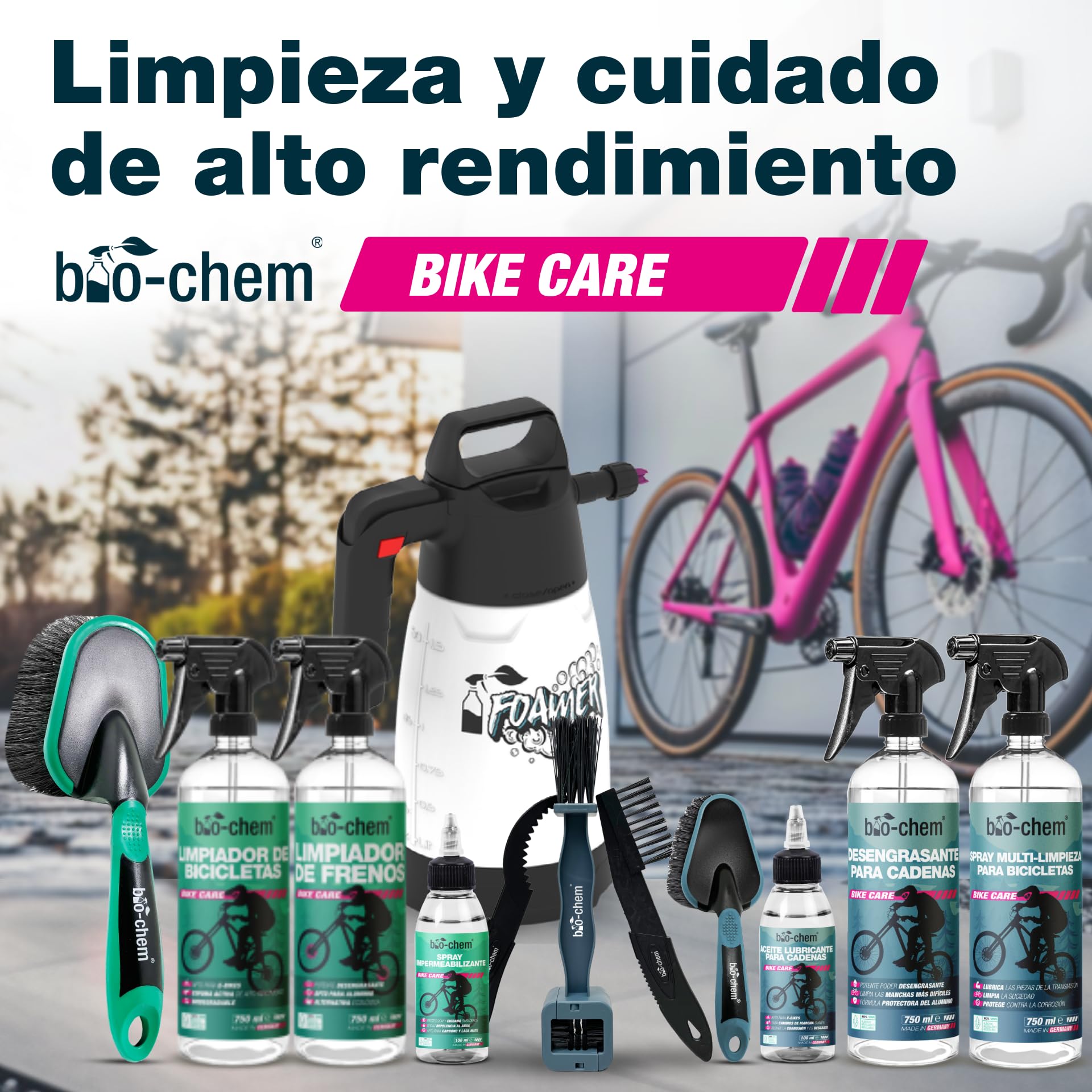 bio-chem Limpiador de cadenas de bicicletas 5L + 750ml + accesorios | Desengrasante para la limpieza grasa bicicleta - Cadenas de bicis de carretera y de montaña