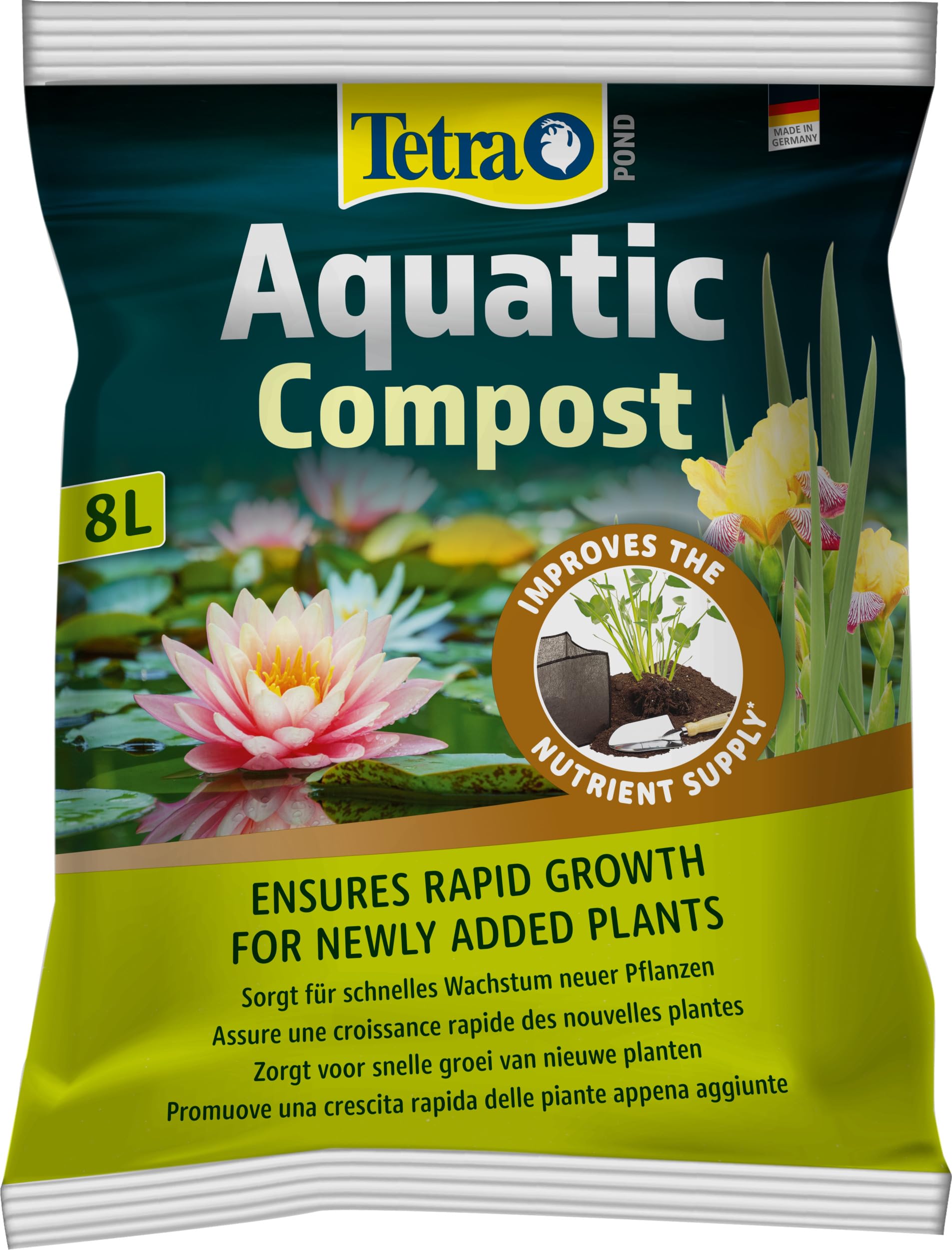 Tierra para estanques Tetra Pond AquaticCompost – Sustrato desarrollado Especialmente para Plantas de Estanque, 8 L