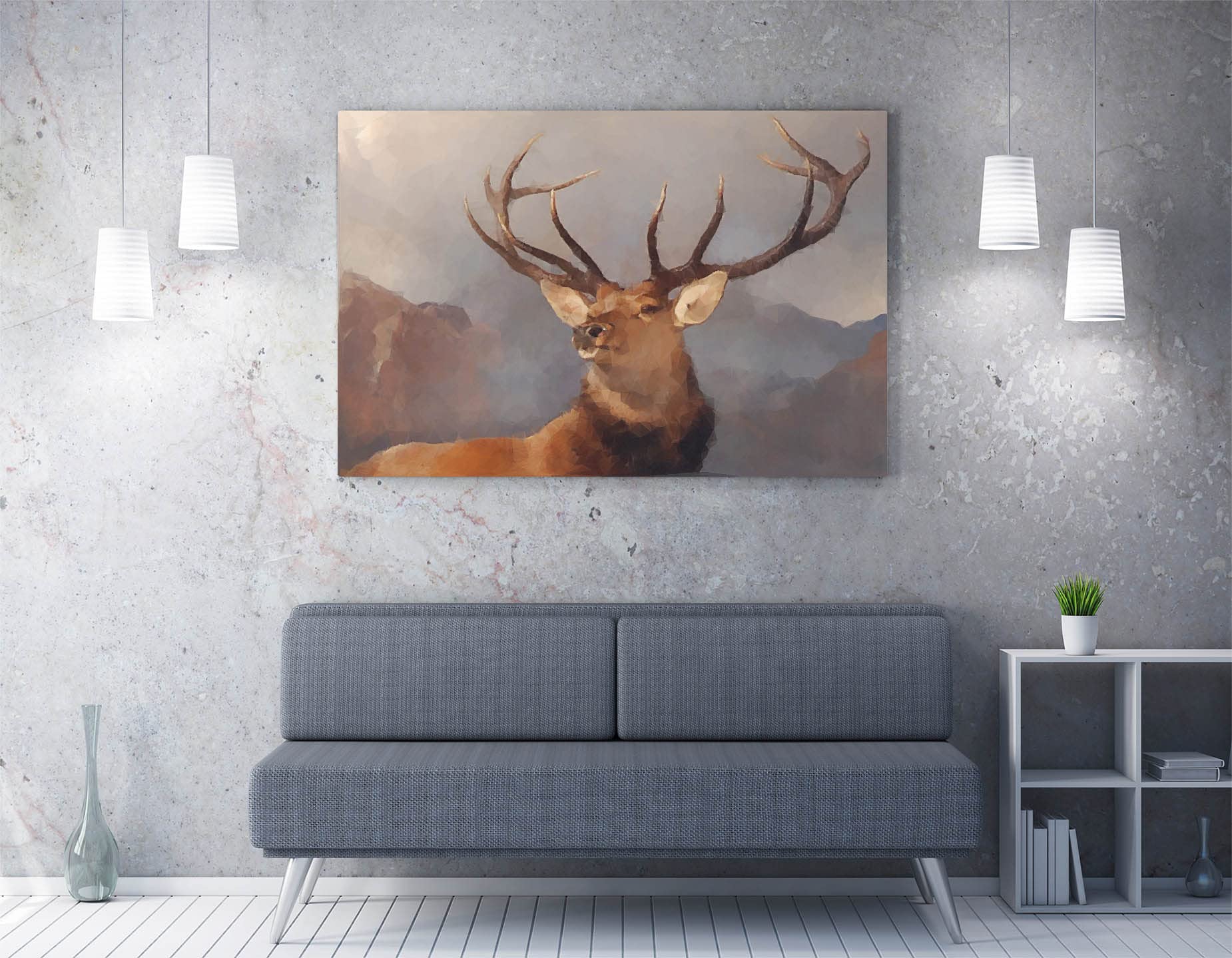 Canvasartshop Brown Deer Stag Framed Canvas Wall Art Print Artwork Picture Geometric (Xl 47In X 32In / 119Cm X 81Cm)