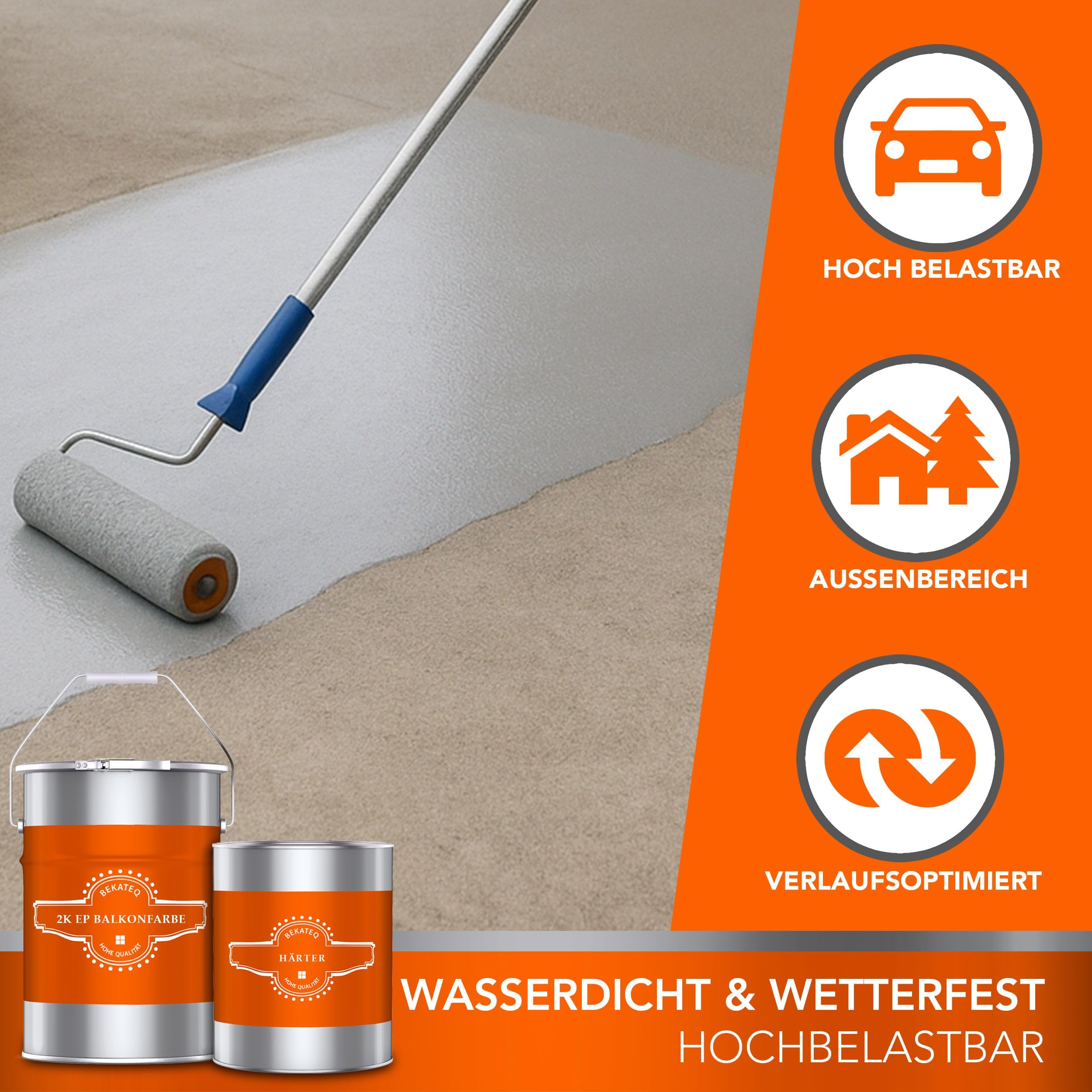 BEKATEQ 2K Epoxidharz in Lichtgrau 1kg für Balkon & Terrasse I Bodenfarbe UV-optimiert, Selbstentlüftend, Geruchsarm - Bodenbeschichtung zur Balkon-Abdichtung, Balkonfarbe wasserdicht BK-300EP