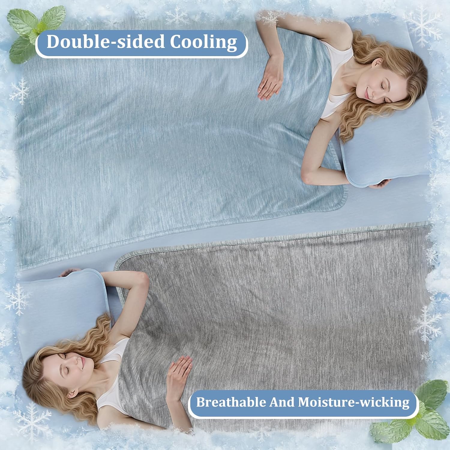 Bcareself Double-Sided Cooling Blanket, Arc-Chill Q-Max >0.5 Cooling Fiber for Hot Sleepers, Night Sweat Relief, Lightweight Summer Cool Thin Blanket, Soft Blanket for Bed, Blue-Gray Queen Size