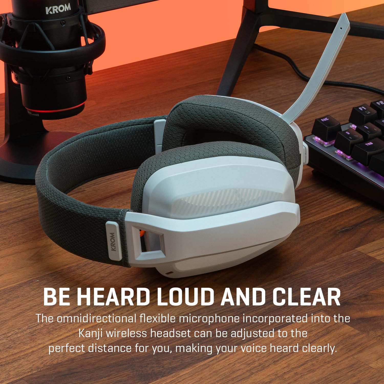 KROM Kanji –Auriculares Gaming Inalámbricos con Triple Conectividad (Bluetooth 5.3, 2.4GHz y Jack 3.5mm), Altavoces 40mm, Micrófono Integrado, Diseño Ultra-Ligero 180g, PC, PS5, Xbox, Switch, Blanco — view 7