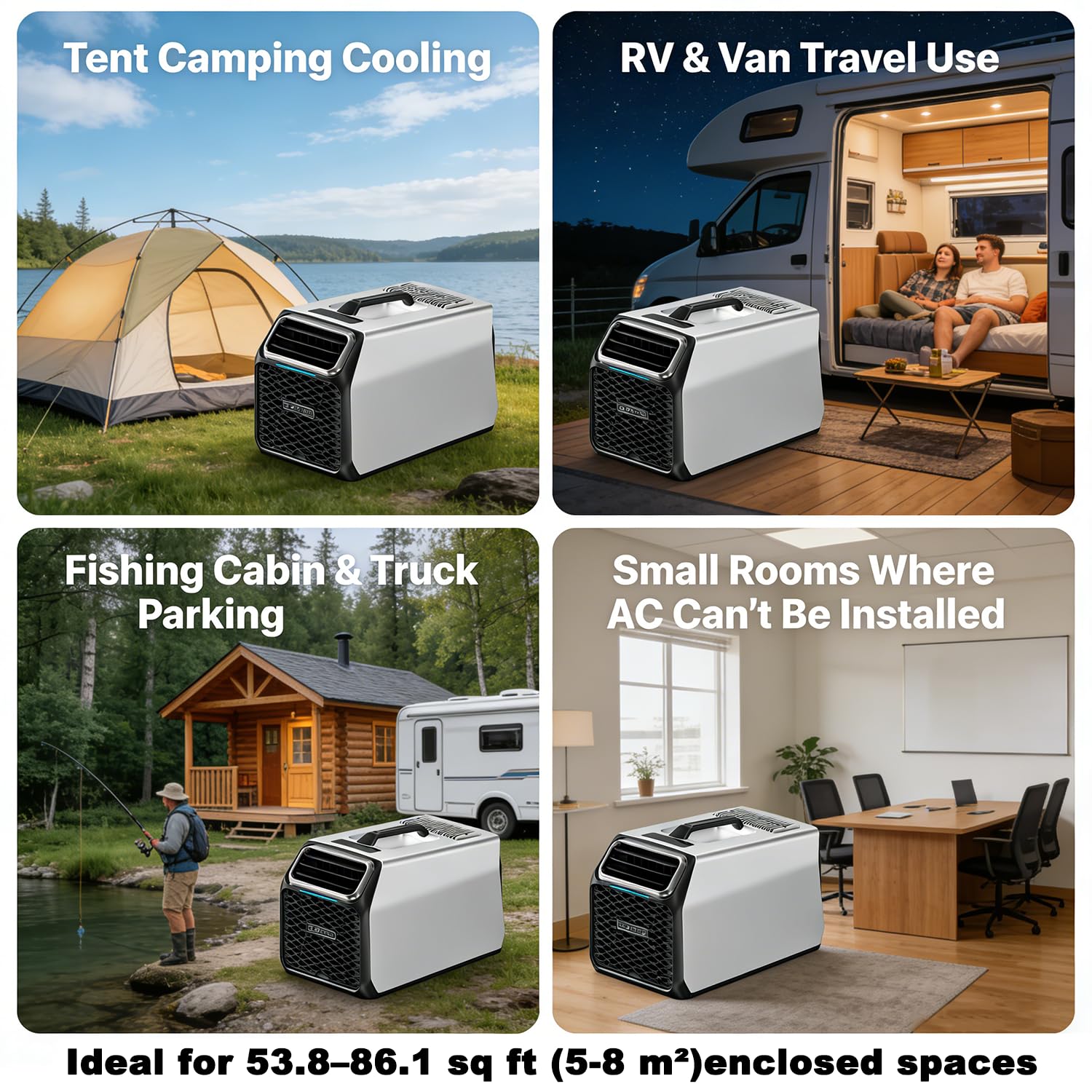Climatizzatore portatile da campeggio 5000 BTU per tenda e camper, condizionatore DC con compressore GMCC, auto-evaporante, timer e modalità sleep per furgone, camion, piccoli ambienti Gray