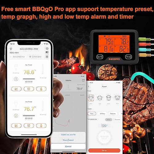 Miniatura 3 de Termómetro de carne Bluetooth y WiFi IBBQ-4BW, termómetro inalámbrico inteligente para parrilla, 4 sondas de color, notificación móvil, temporizador