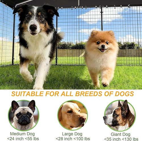 Miniatura 7 de Gotland Perrera para perros al aire libre de 10 x 10 x 6 pies, jaula para perros medianos y grandes con techo impermeable, doble cerradura de