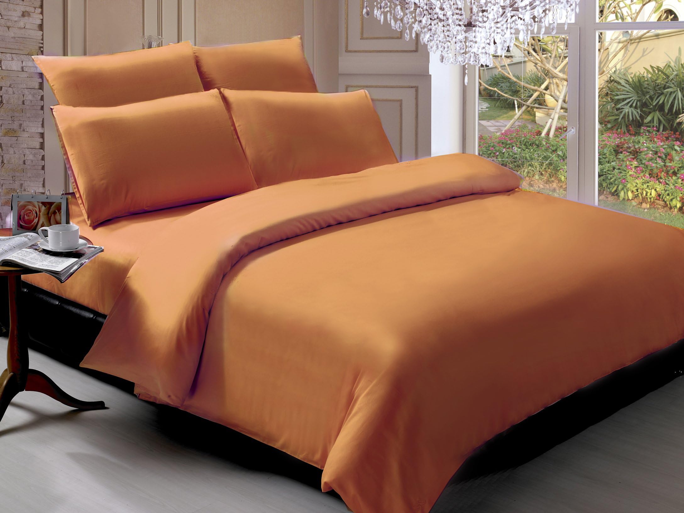 HomeAccess¨ 1500 Thread Count Deep Pocket Bed Sheet Set 4 Pieces, Queen, Orange