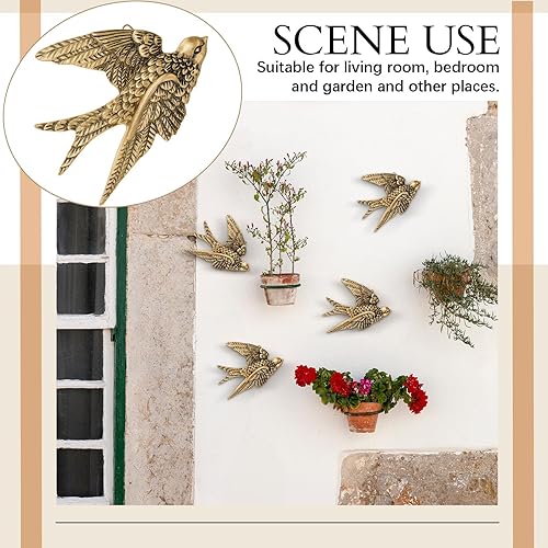 Miniatura 7 de 4 piezas de escultura de pared de pájaro vintage de 4.7 pulgadas, arte antiguo esculpido en 3D de resina de pájaro colgante arte de pared de latón