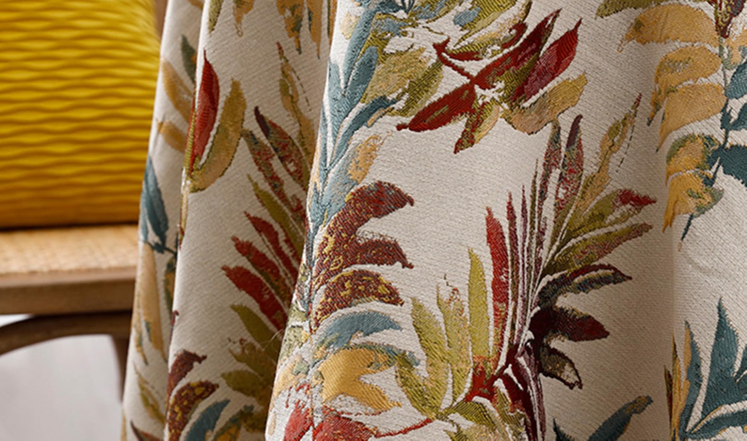 Mantel Tela Mesa, 110x110 cm, Verde Azul Amarillo, Cuadrado, Mantel de Poliéster Hoja Bordada con Bola de Terciopelo