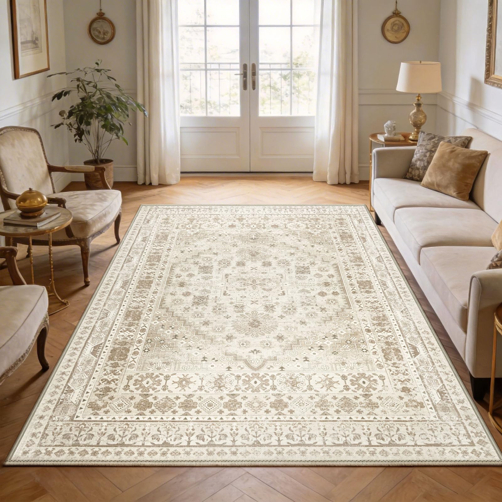 Capslpad Alfombras lavables para sala de estar, 160 x 230 cm, alfombras de área vintage envejecidas, antideslizantes, tradicionales, orientales, para dormitorio, alfombra de pelo bajo, alfombra de