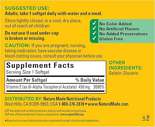 Miniatura 5 de Nature Made Vitamina E 450 mg 1000 UI dl-Alpha suplemento dietético para apoyo antioxidante 60 cápsulas blandas paquete de 3