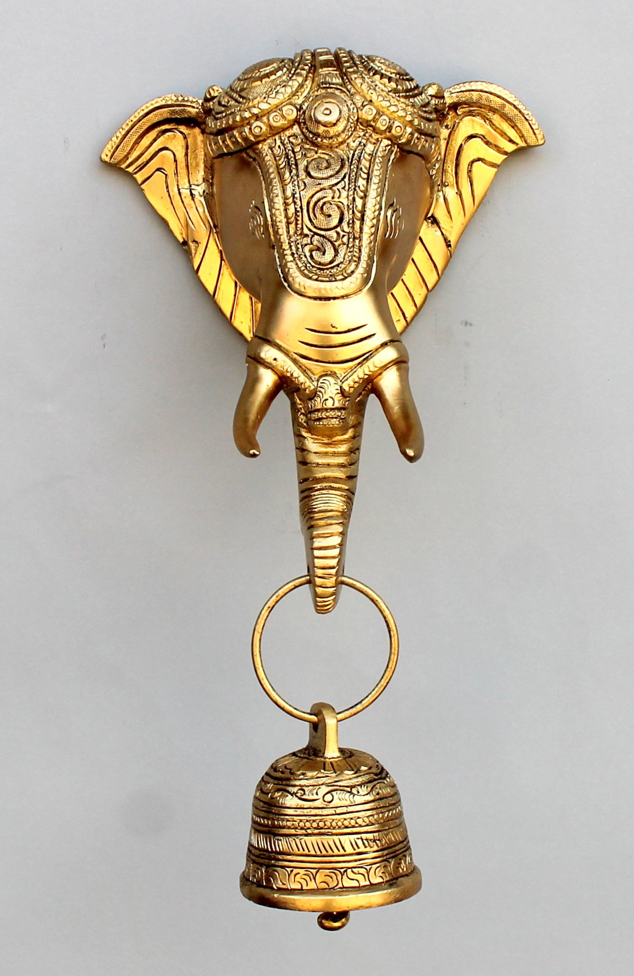 StonKraft - Tête d'éléphant heurtoir de Porte/décor de Porte avec Cloche en Laiton pour décoration de Porte et décoration Murale