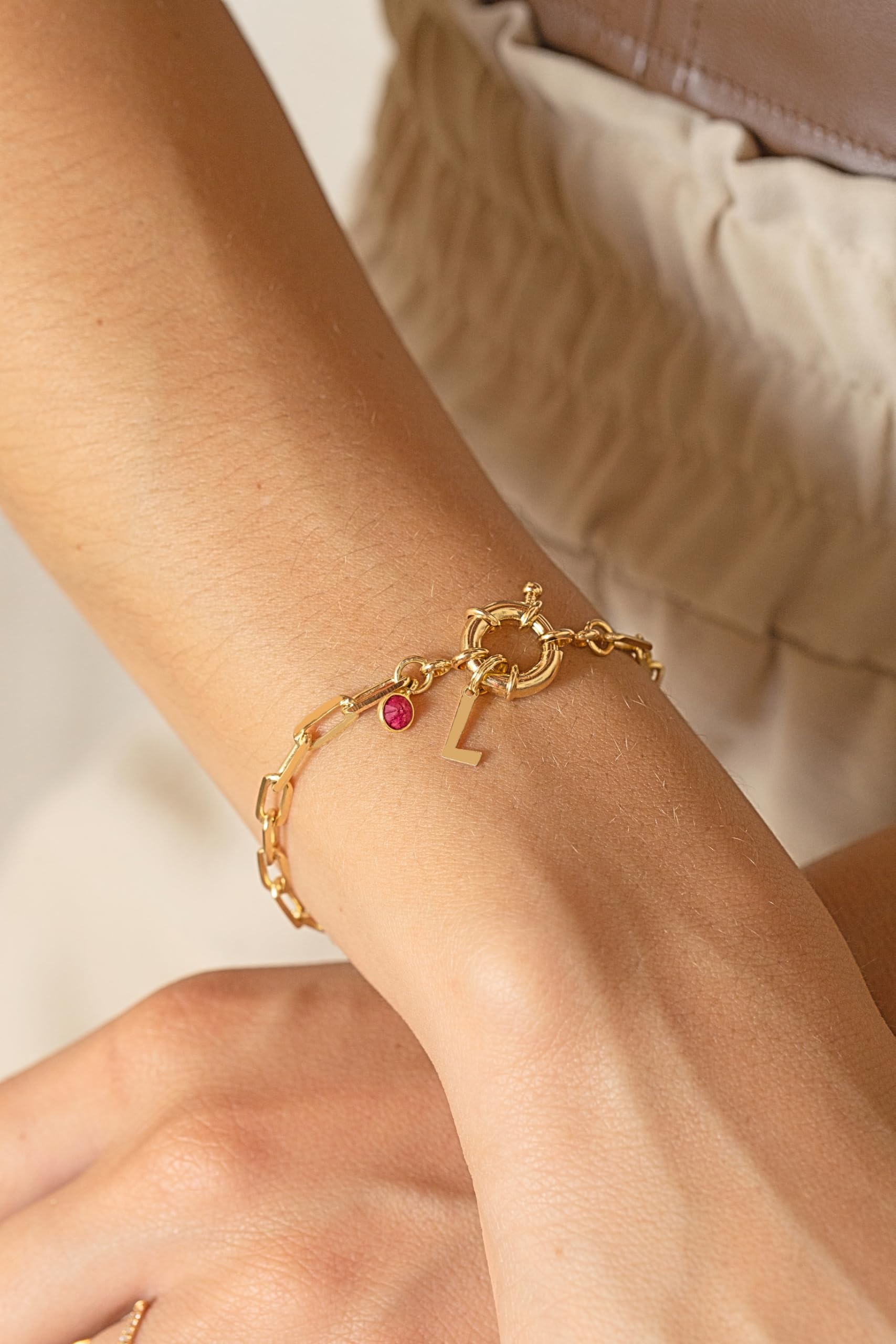 Pulsera Marinera Initials Plata de Ley 925, Pulsera letra(s) inicial(es), Cadena de eslabones de plata, cierre resort/reasa/marinera, Regalo Personalizado para la Mamá/Madre, piedra natural, hand made