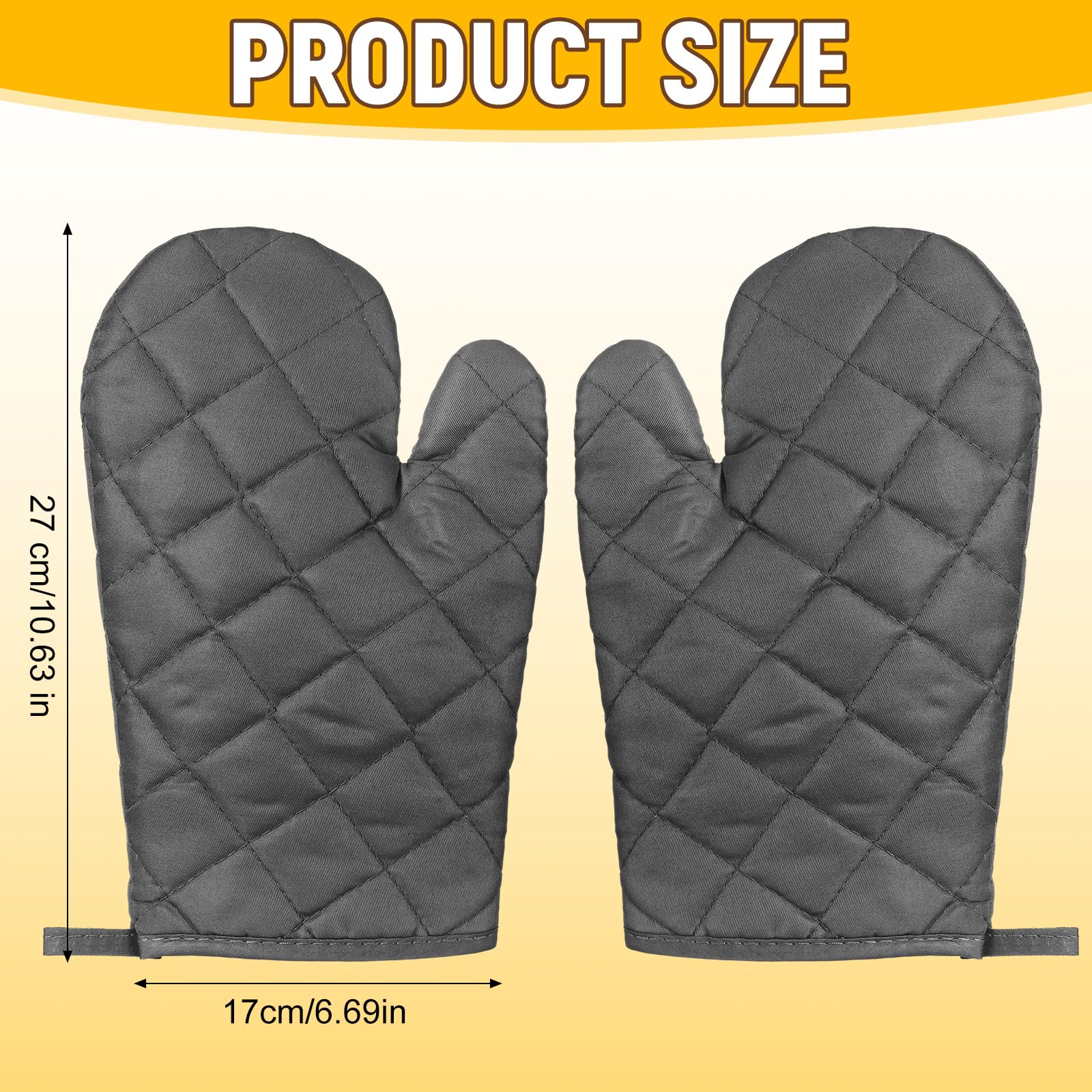Geyoga Lot de 12 paires de gants de cuisine résistants à la chaleur en coton épais matelassé flexibles pour la cuisine, le barbecue, le pique-nique, la cuisine, les grillades, 27,9 cm (noir gris)