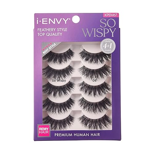 i-ENVY - 5 pares de pestañas postizas tan Wispy, cabello 100% humano de alta calidad, pestañas esponjosas con volumen y rizo, aspecto natural,