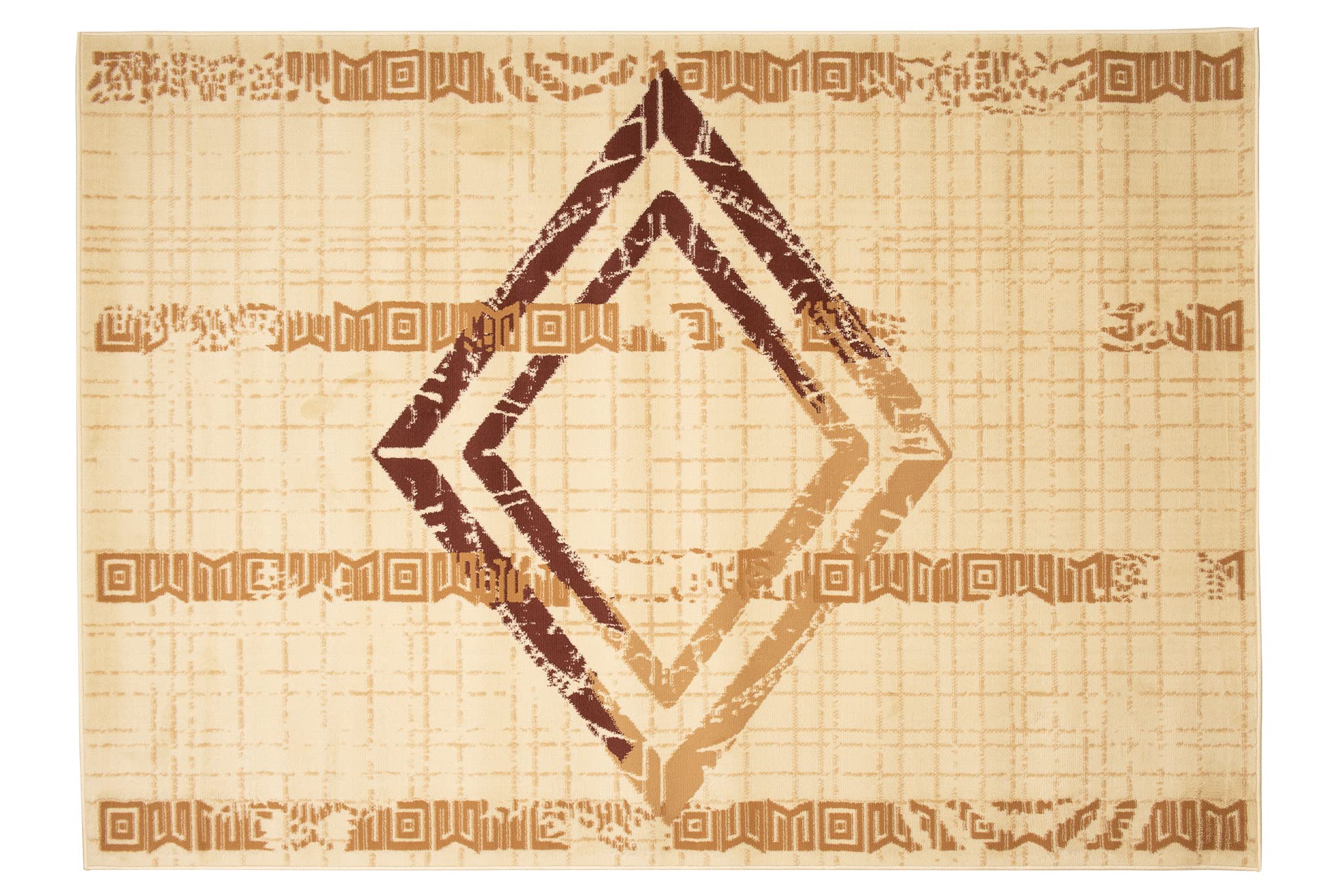 TAPISO Atena Tapis de Salon Chambre Ado Design Moderne Crème Beige Marron Motif Grec Doux Poil Court 140 x 200 cm