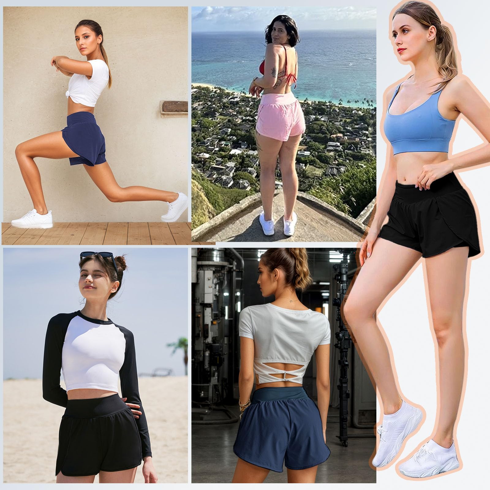 Pantaloncini da Corsa 2 in 1 Donna Pantaloncini Sportivi Estivi con Tasca a Vita Alta Pantaloni Corti Palestra Shorts per Yoga Gym Fitness Running Jogging Allenamento