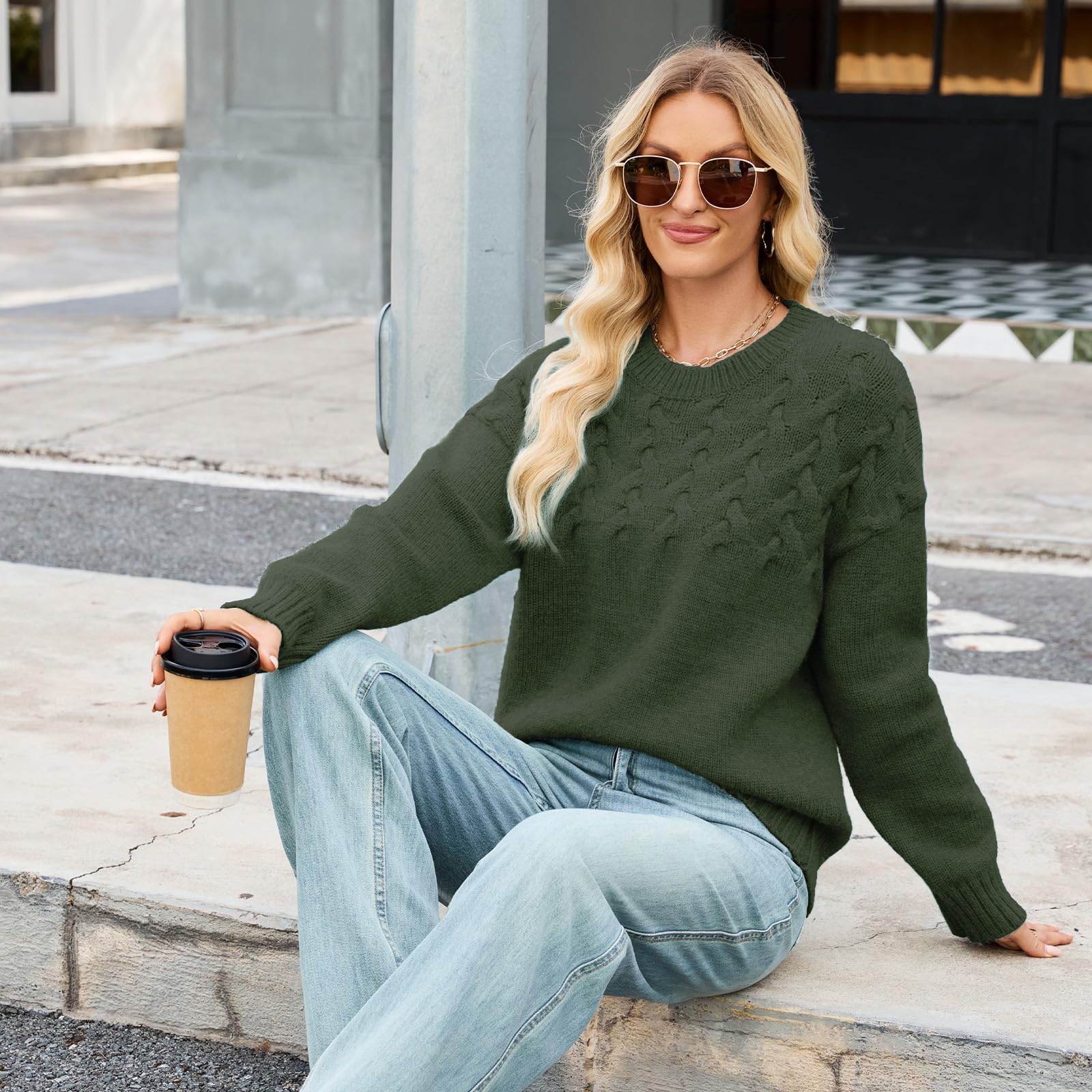 Dick Pullover Damen Strickpullover Winter Thermo Warm Winterpullover Rundhals Langarm Pulli Casual Lose Oberteile Elegant Strickwaren Gestrickt Grobstrickpullover