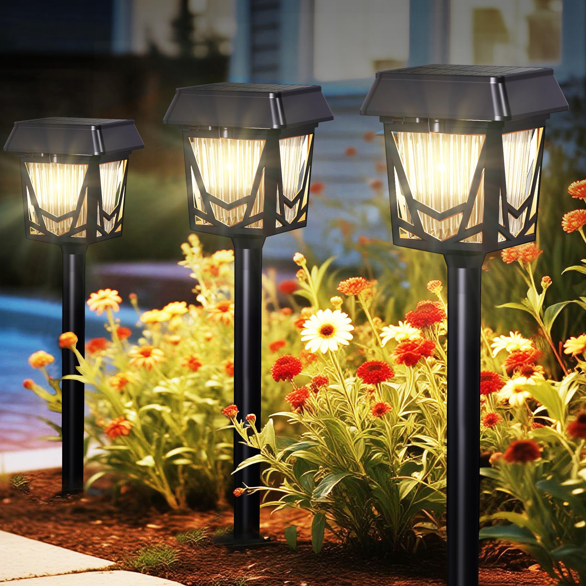 Solar Pathway Lights Outdoor Lights Waterproof 6 Pack Large Solar Panel Type-C Fast Charge 36H Long Lasting Auto