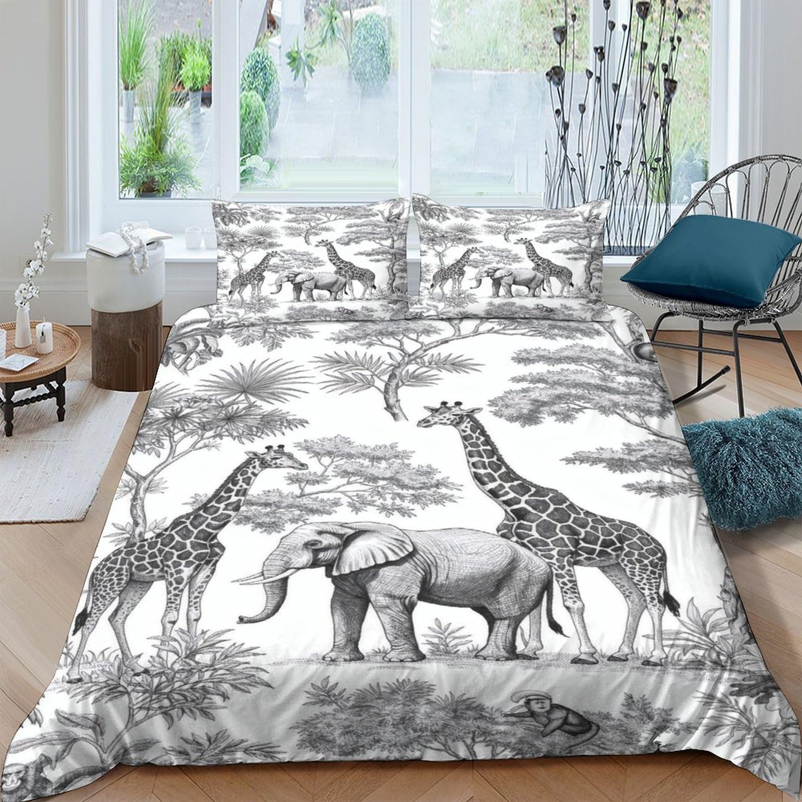 Ctjqhvkz Style-6 3D Printed Safari Animal Fitted Sheet Microfiber Soft Breathable Jungle Elephant Giraffe Mattress Cover For Bedroom Decor Single（135X200cm）