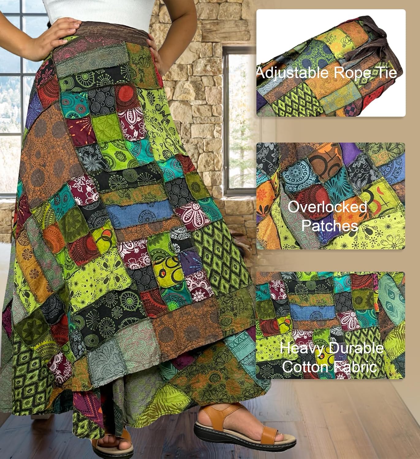 Agan Traders 2026 Long Flowy Maxi Skirts for Women – Elastic High Waist Wrap Trendy Skirt - Boho Tiedye Patched Women's Skirt - Image 8