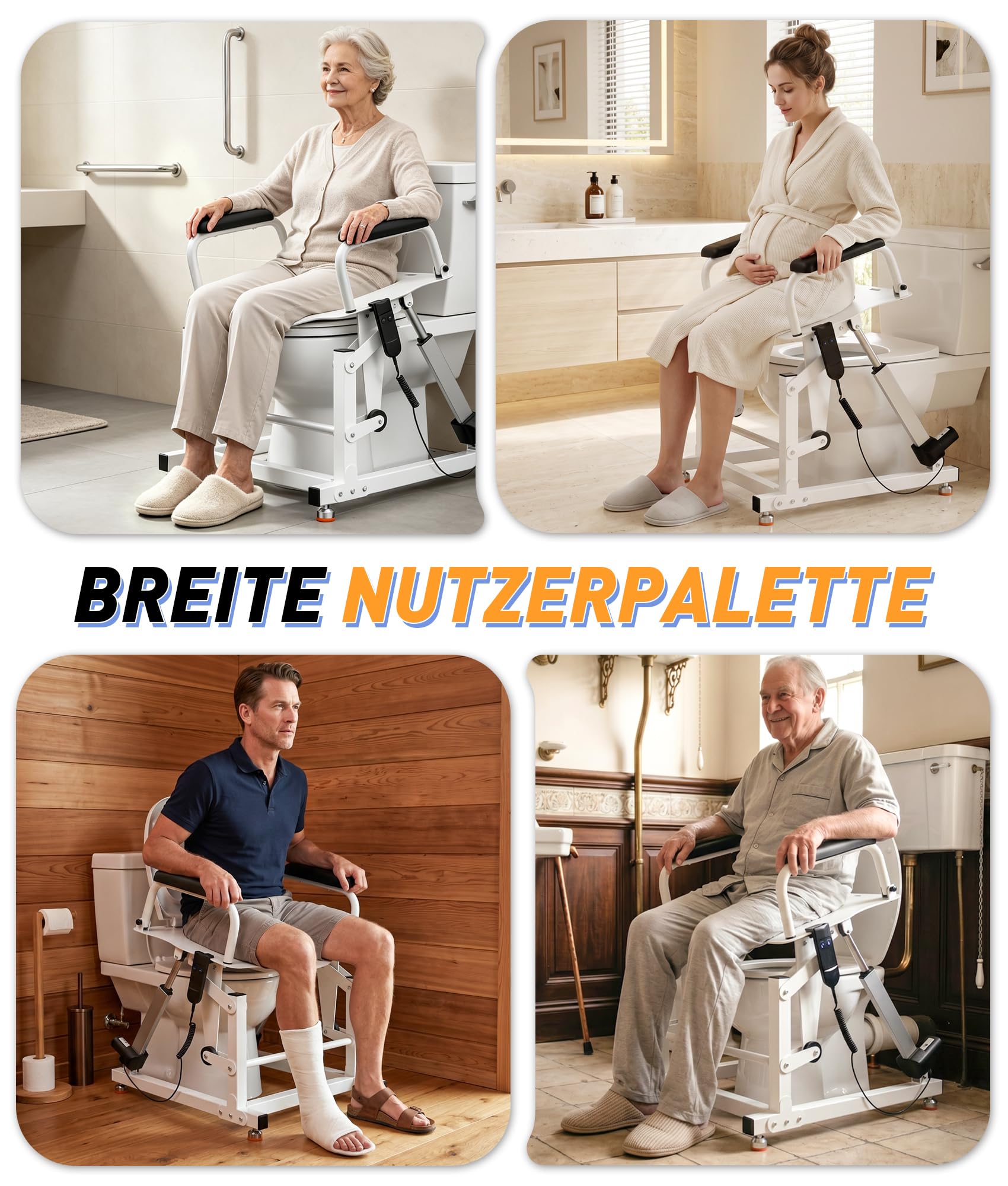 Rialzo per WC elettrico con supporto per alzarsi fino a 205 kg, regolabile in altezza di 22 cm, braccioli antiscivolo, per anziani e persone con disabilità, adatto per WC rotondi e ovali