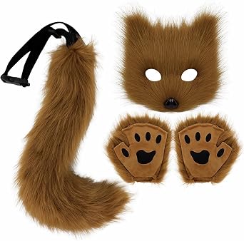 Therian Mask Tail Paw Gloves Set Animal