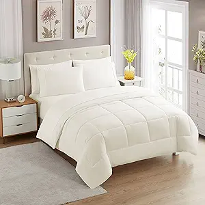 King Size Comforter Set with Sheets - 7-Piece Bedding Collection - 1 Comforter, 1 Fitted Sheet, 1 Flat, 4 Pillowcases - Deep Pocket - Soft & Breathable Premium Quality - Ideal for All Seasons, Ivory