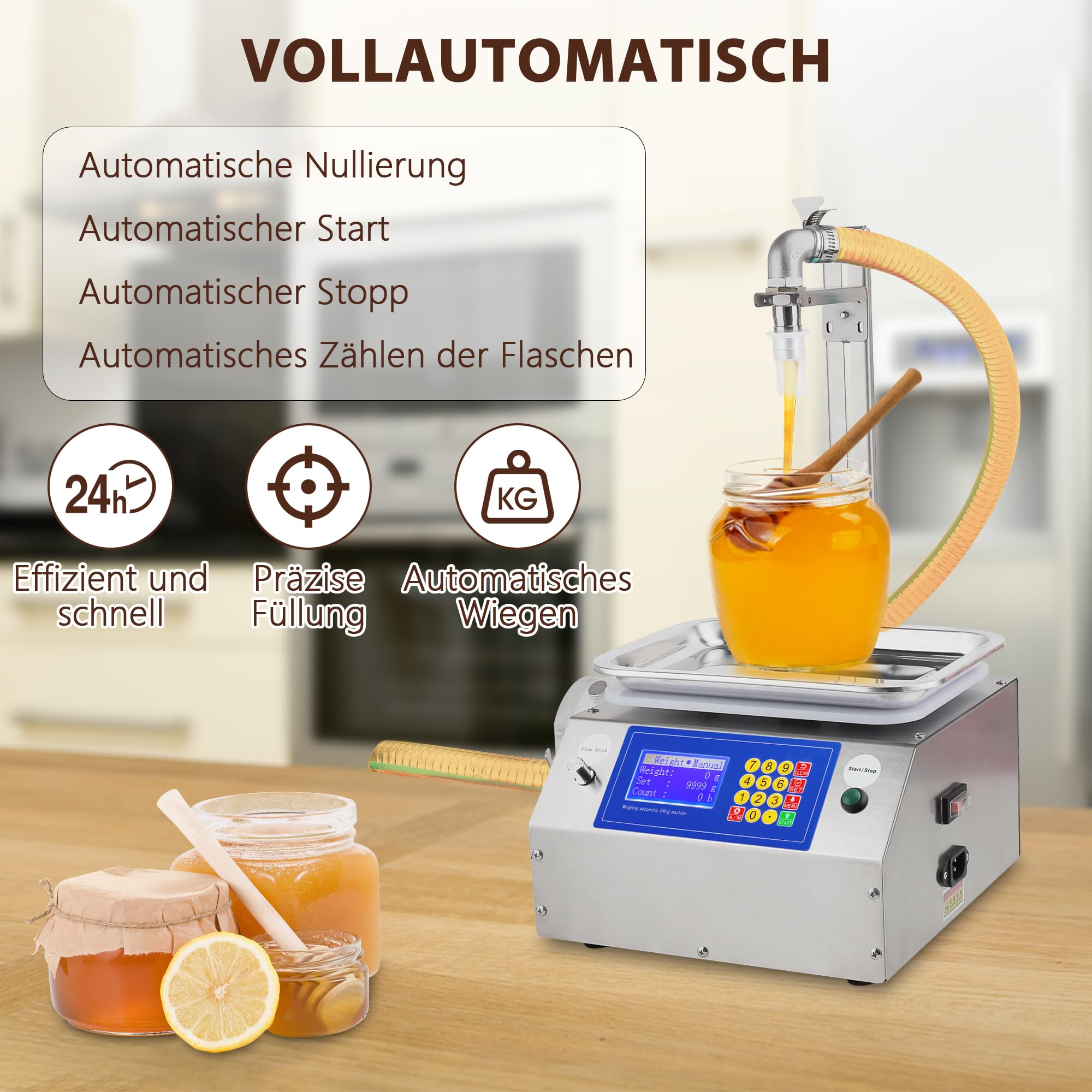 Macchina riempitrice di liquidi, macchina per il riempimento di bottiglie, volume di riempimento regolabile da 20 ml a 10000 ml, fino a 15 L/min, macchina di riempimento per miele, marmellata, oli