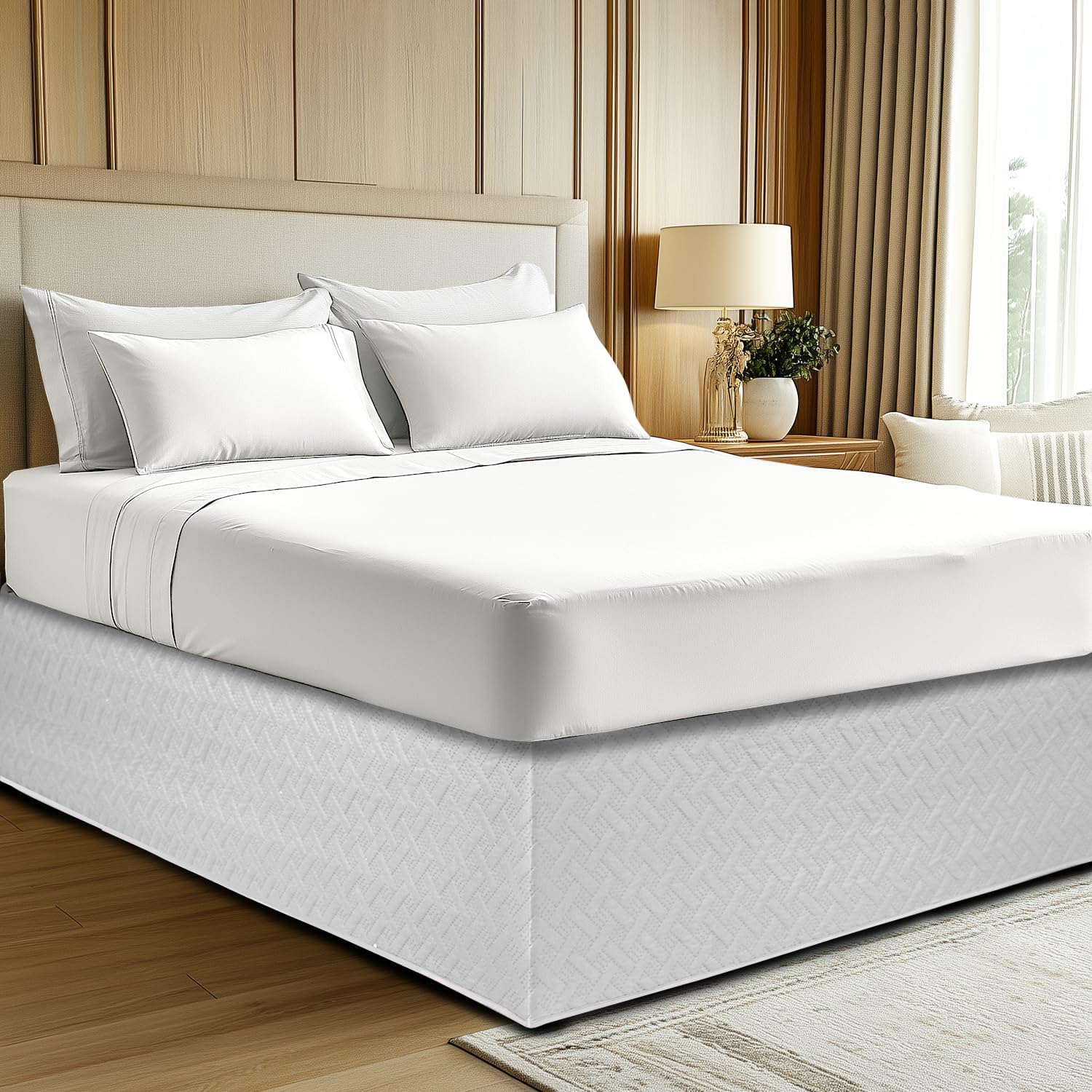 Wrap Around Bed Skirt King Size Bed Skirt 15 Inch Drop Dust Ruffle Bedskirt - Ultra Soft, Fade and Wrinkle Resistant Bed Frame Cover (White, King)