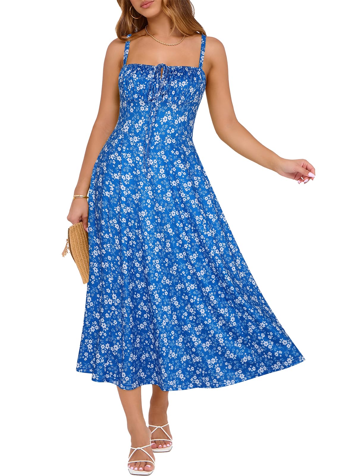 YIOYOLA Corset Dress for Women Casual Tea Party Summer Wedding Guest Flowy Midi Sundress