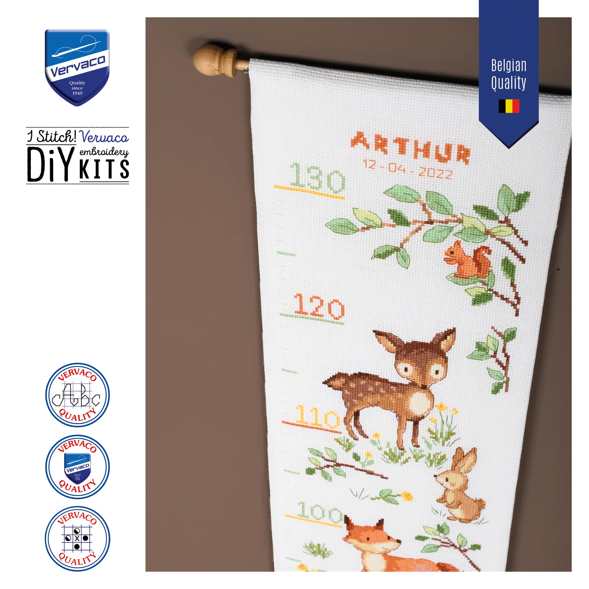 Kit Point De Croix Vervaco - Toise "Chat Dans L'arbre" 18x70 Cm, Cadeau DIY, Broderie Comptée