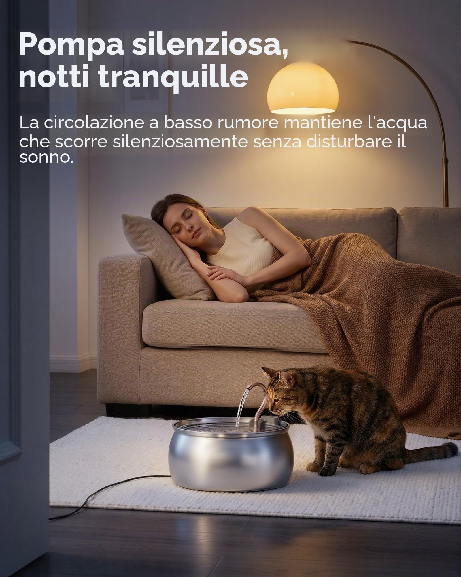 Tomxcute Fontana d'acqua per gatti, 4,0 l, dispenser automatico in acciaio inox per cani, pompa ultra silenziosa e 3 filtri di ricambio per gatti, cani, animali domestici