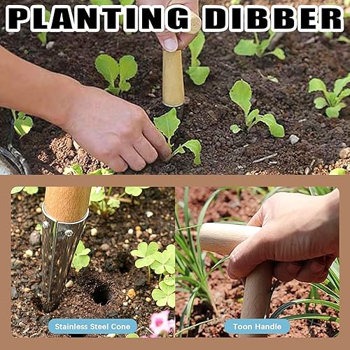 Miniatura 5 de Juego de 106 herramientas de jardín para plantación de bulbos, incluye 1 maceta de bulbos, 1 dibber de plantación de metal, 100 etiquetas T, 1 par