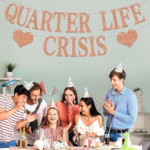 Miniatura 4 de Cartel de crisis de Quarter Life, divertido letrero de banderines de cumpleaños, suministros de decoración de fiesta de cumpleaños 2530, fondo de