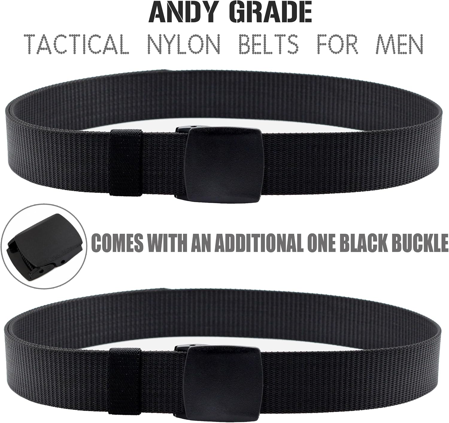Nylon Tactical Military Men Belt Webbing Canvas Web Belts with Plastic Buckle No Metal Nickel Free, 2 Pack
