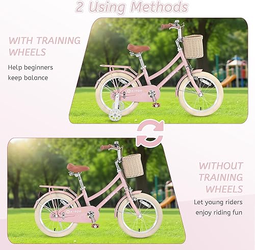 Miniatura 8 de Bicicleta para niñas de 16, 20 y 24 pulgadas, con canasta, bicicletas para niñas de 4 a 12 años, bicicletas para niños de una sola velocidad, con
