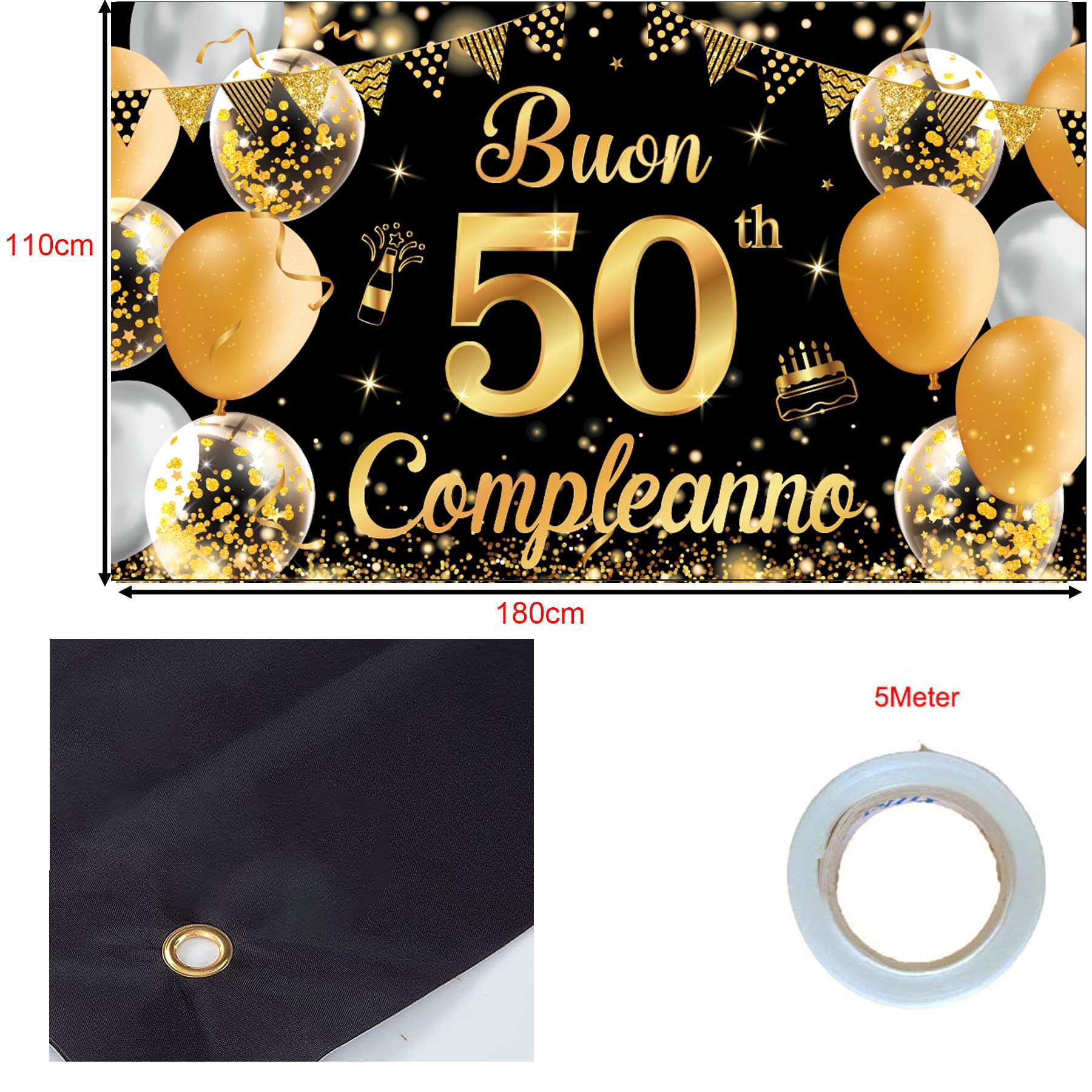 Striscioni Buon Compleanno 50 Anni - Festone e Sfondo per Festa di Compleanno - Addobbi Decorazioni per Donna e Uomo