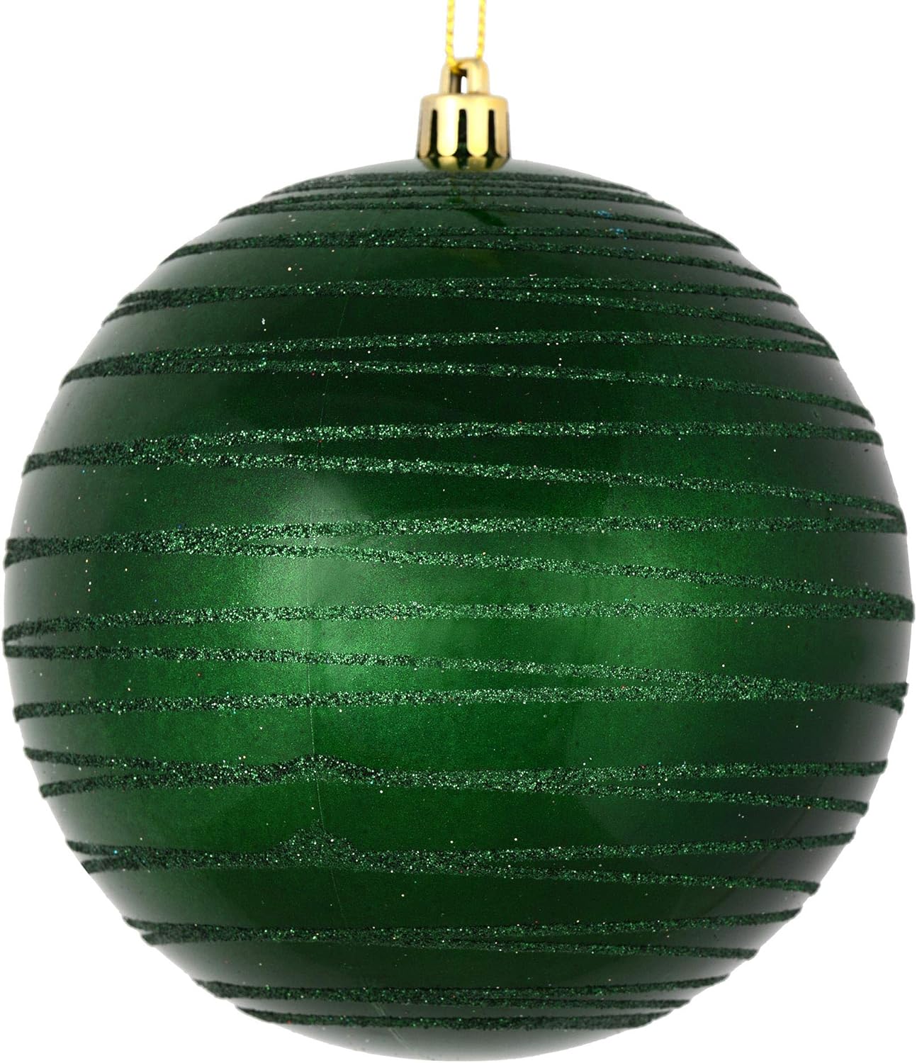 Vickerman 4" Emerald Candy Finish Ball Ornament with Glitter Lines. Includes 4 Ornaments per Bag.
