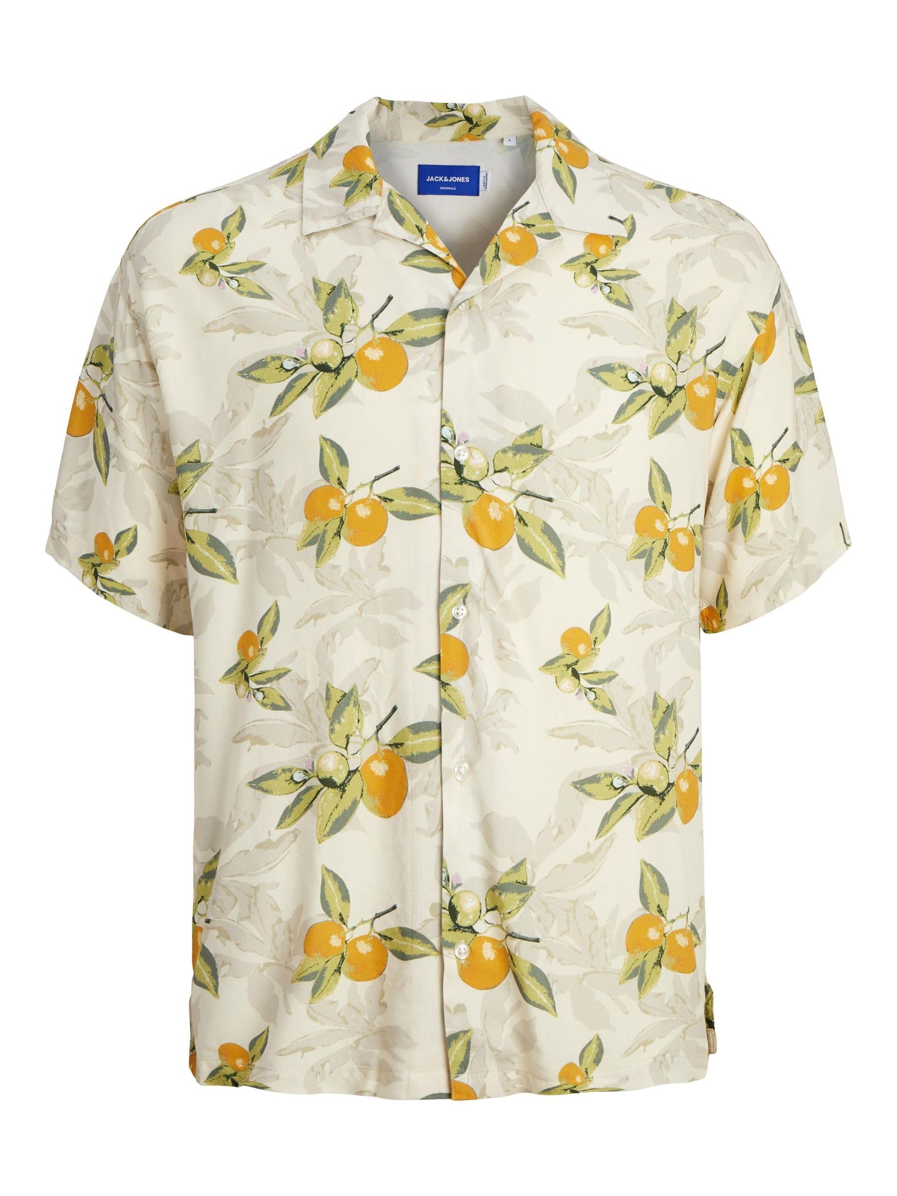 JACK & JONES Men's Jorluke Tampa AOP SS Sn Shirt Shirt, Buttercream, XL