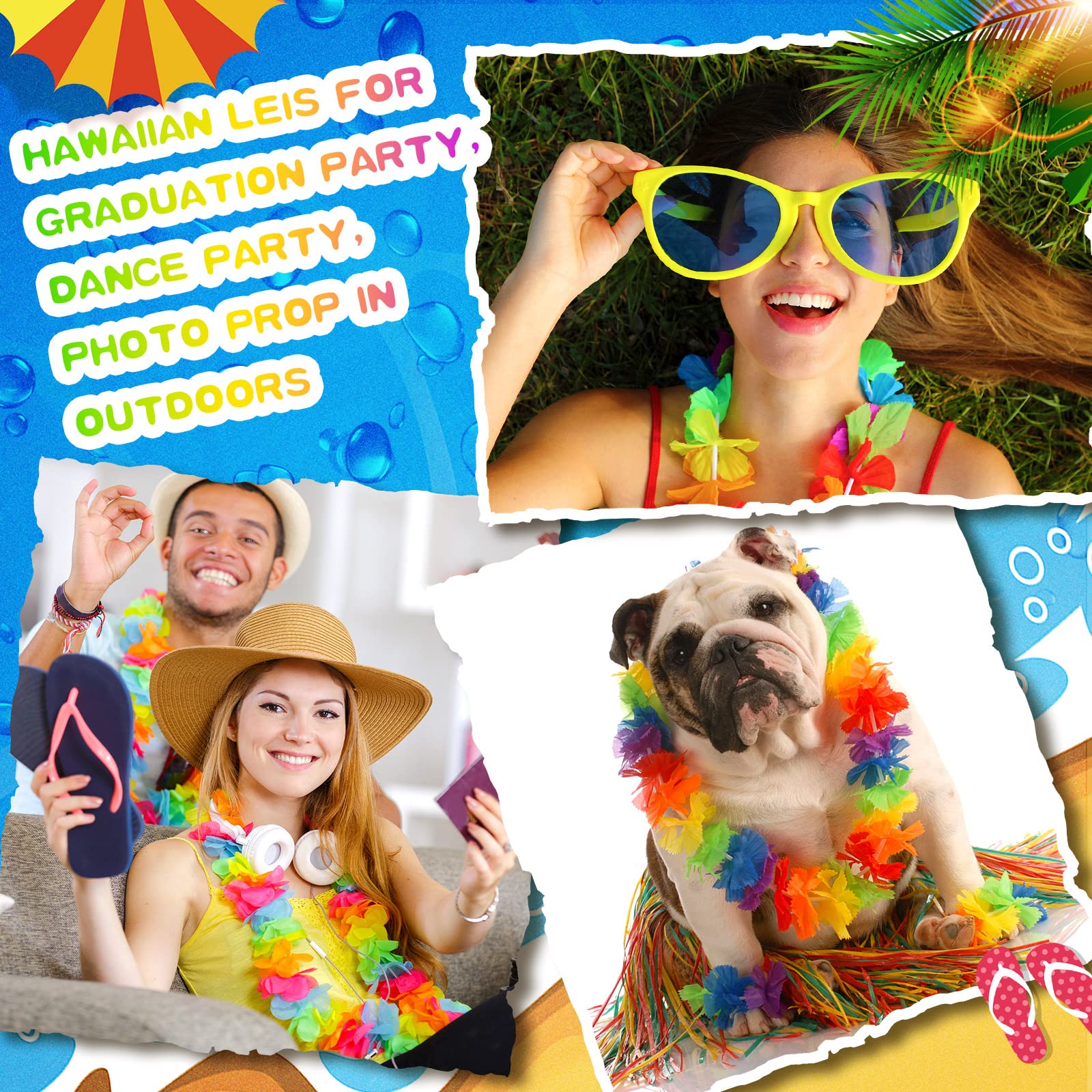 Set mit 36 hawaiianischen Leis Blume Lei Hawaii Halskette Tropische Hawaii Luau Party Gastgeschenke Dekoration für Strand Geburtstag Abschluss Kinder Foto Requisite, 104 cm (Regenbogen)